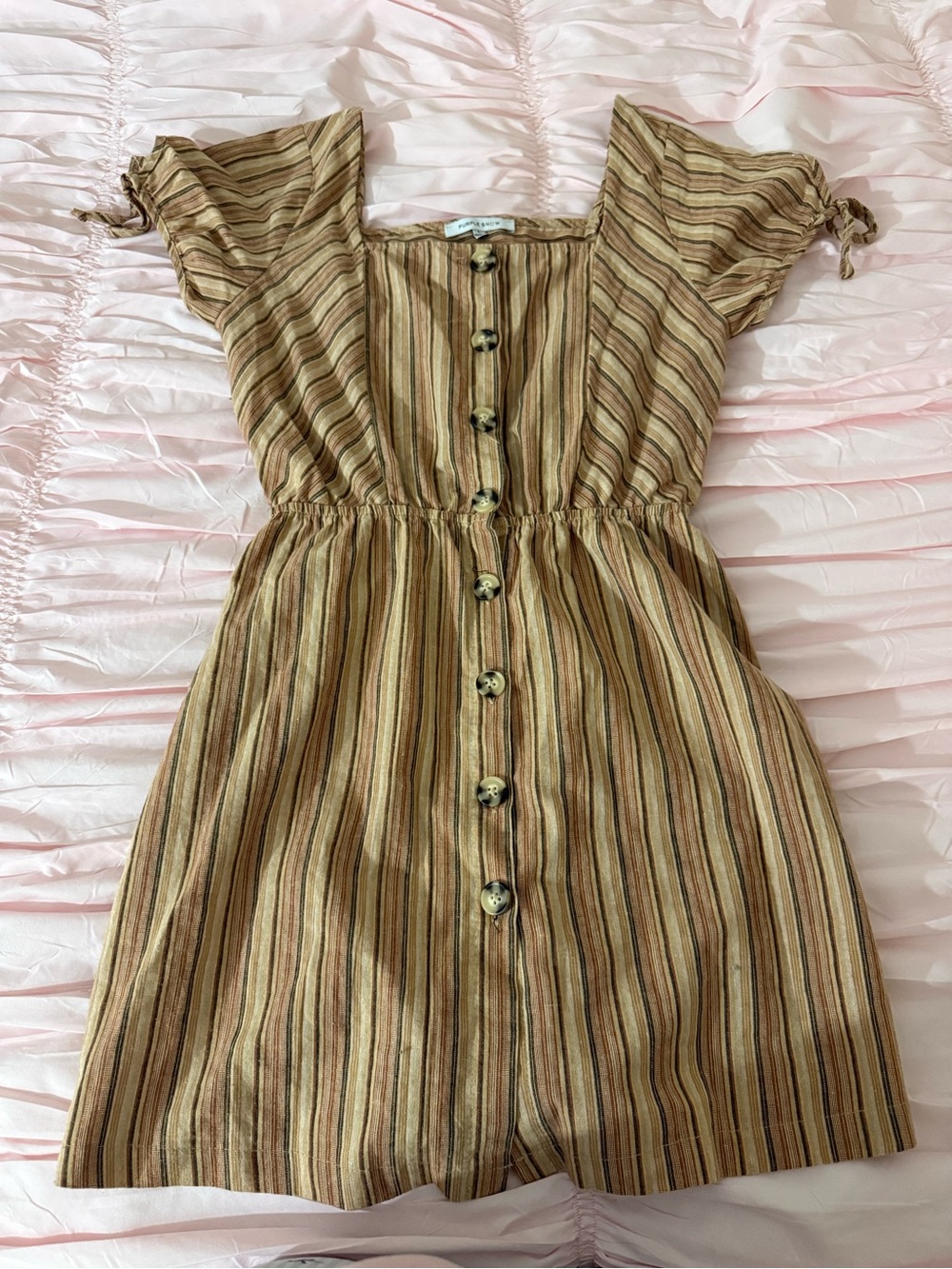 Striped Brown Button-Front Summer Dress